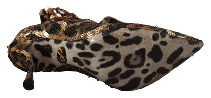 Scarpe con stivali con tacco e paillettes leopardate dorate