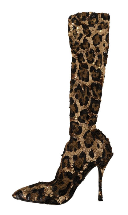 Goldene Leoparden-Pailletten-Absätze, Stiefel, Schuhe