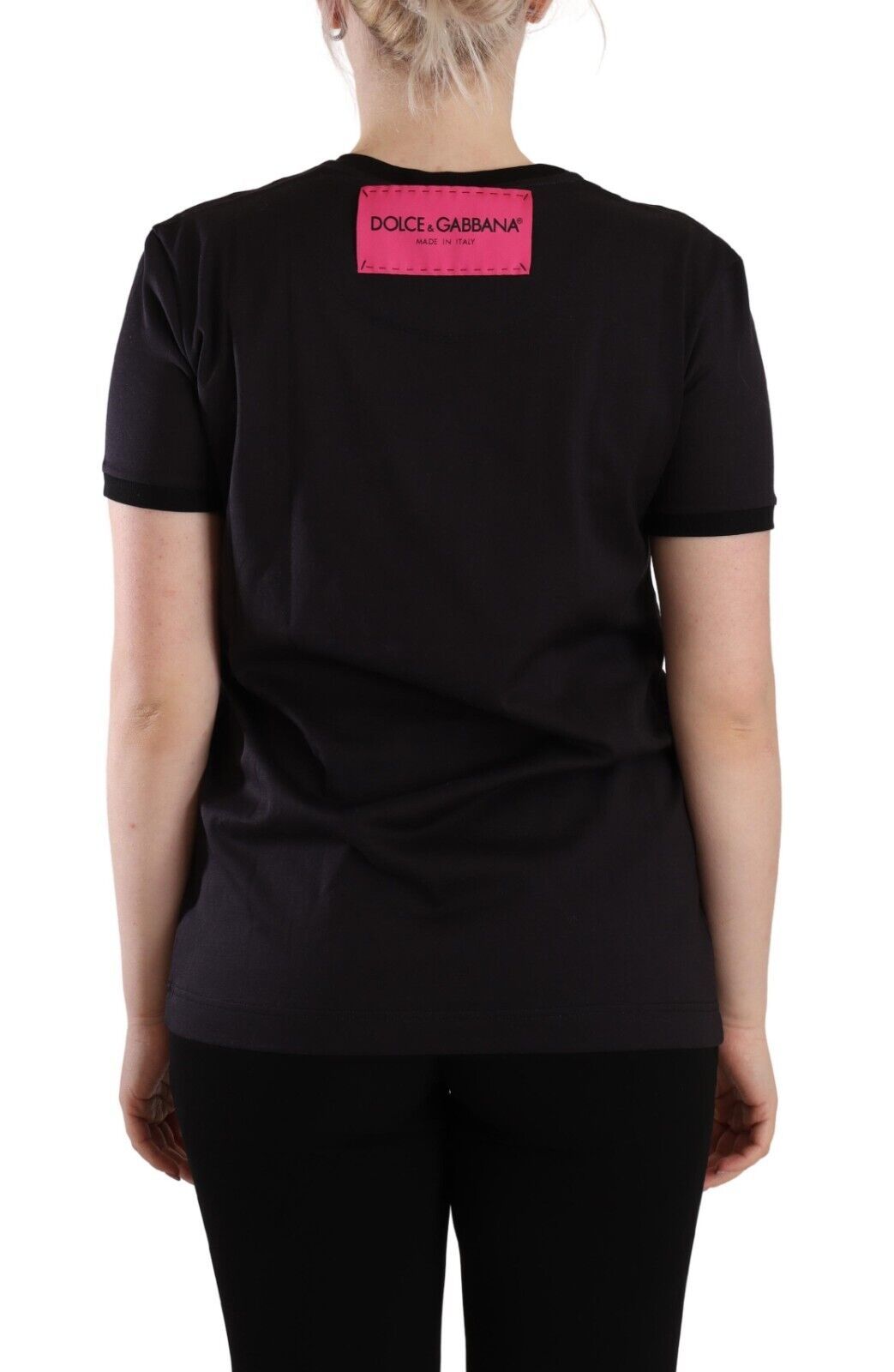 T-shirt girocollo in cotone con stampa logo nero