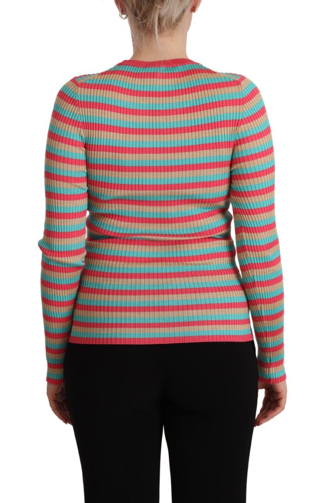 Top pullover girocollo in seta a righe multicolori