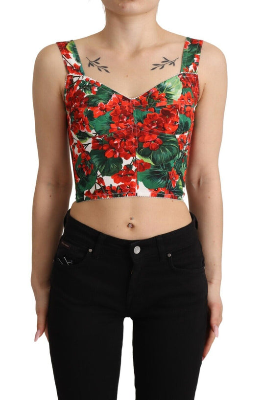 Elegantes rotes Crop Top mit Geranien-Print