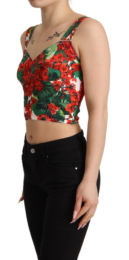 Elegantes rotes Crop Top mit Geranien-Print