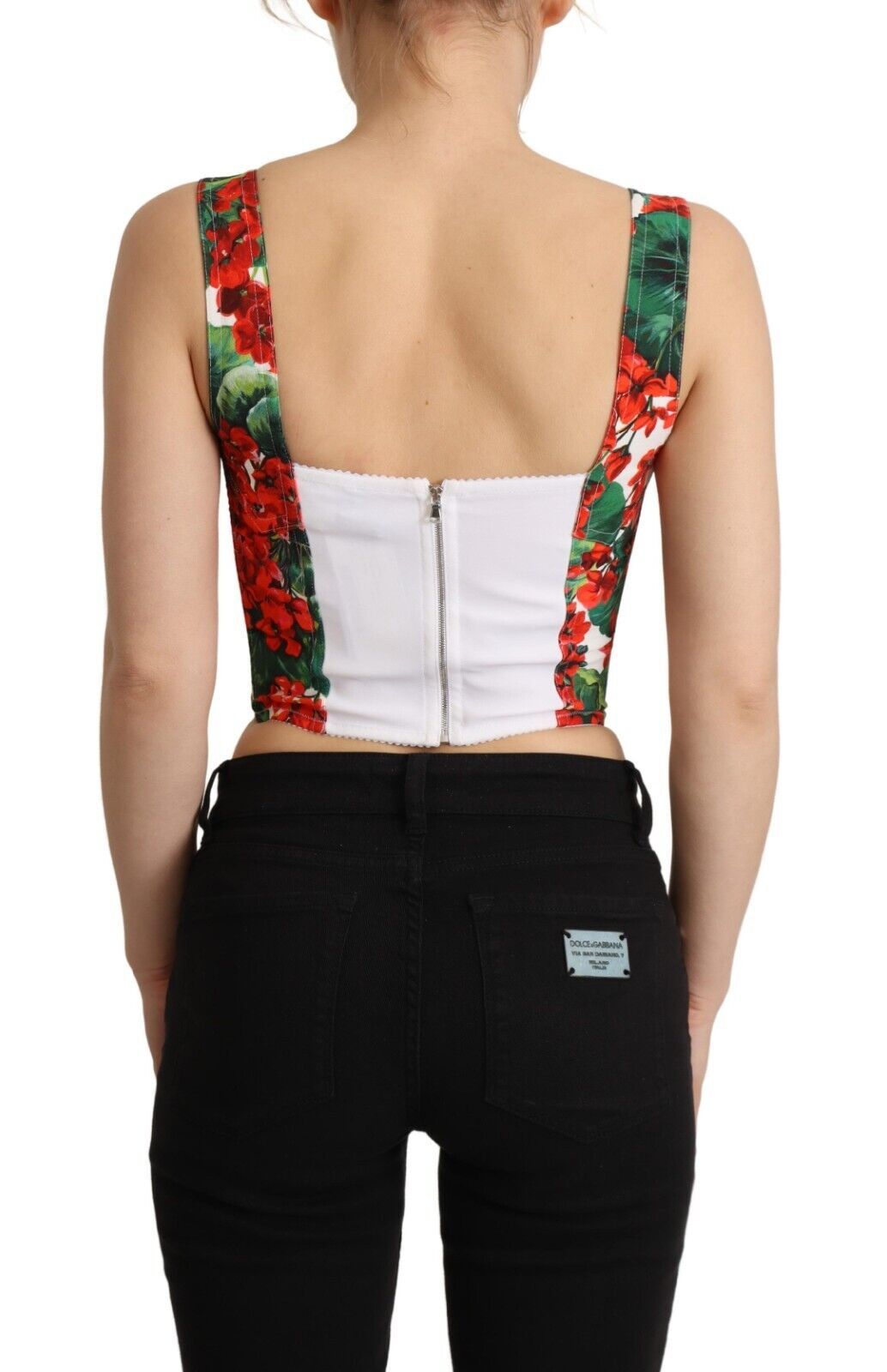 Elegantes rotes Crop Top mit Geranien-Print