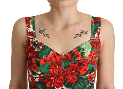 Elegantes rotes Crop Top mit Geranien-Print