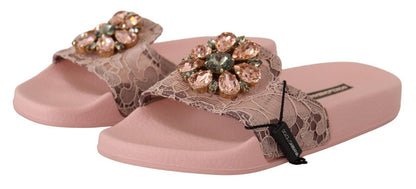 Rosa Spitze-Kristall-Sandalen, Strandschuhe