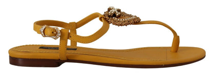 Senffarbene Leder-Devotion-Flats-Sandalen