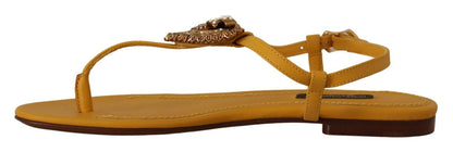 Senffarbene Leder-Devotion-Flats-Sandalen