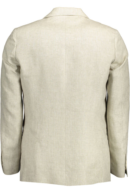 Beige, klassische Leinenjacke mit Logodetails