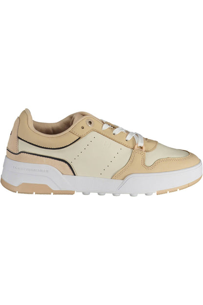 Sleek Beige Lace-Up Sneakers with Logo Accent