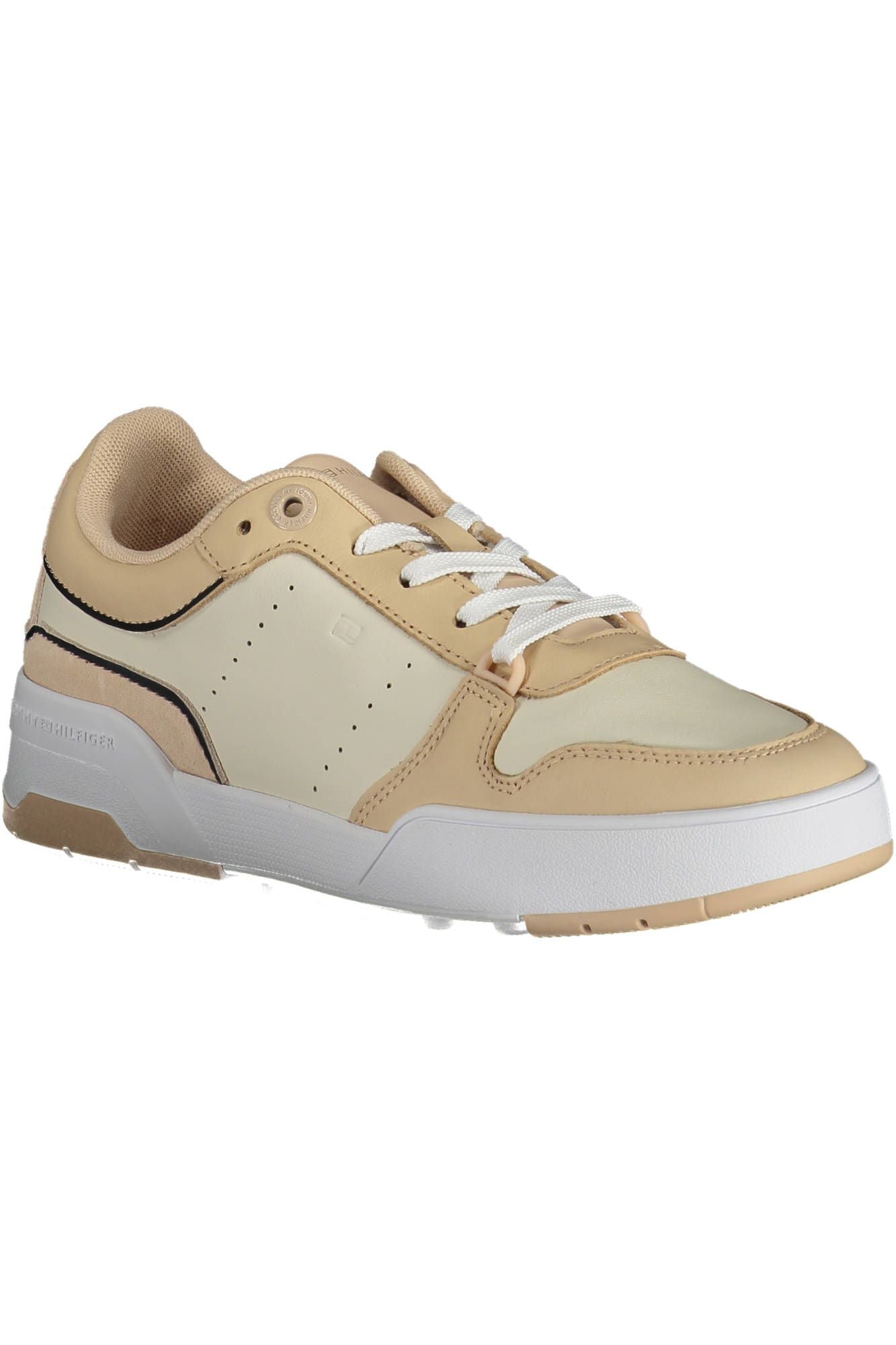 Sleek Beige Lace-Up Sneakers with Logo Accent