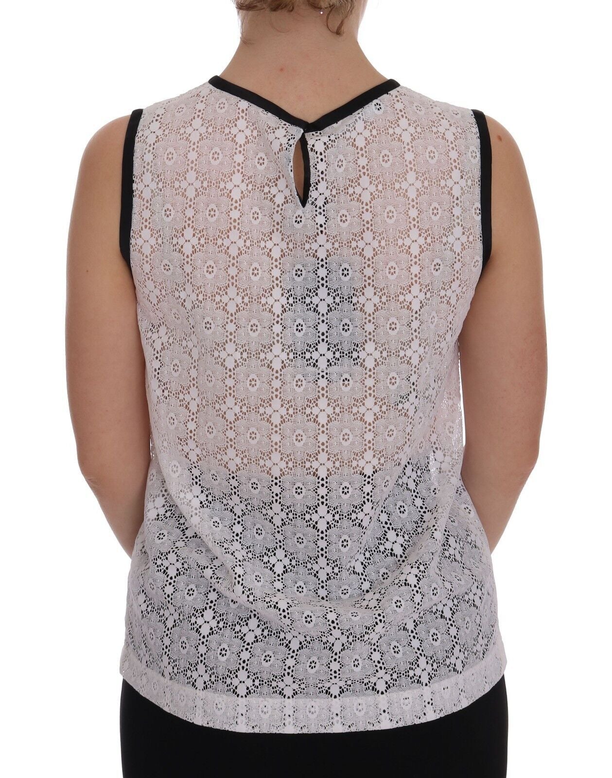 Weißes Tank-T-Shirt aus Nylon mit Spitze und Blumenmuster