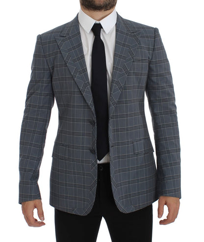 Giacca blazer slim fit a quadri blu