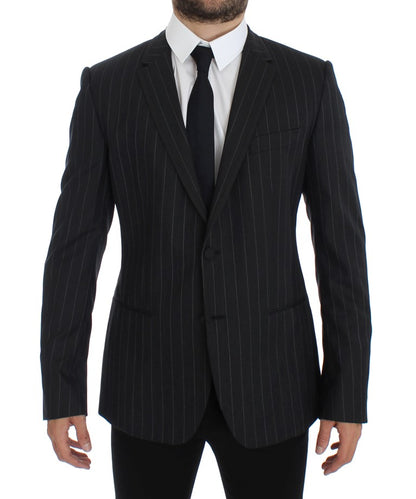 Grau gestreifter Slim-Fit-Wollblazer