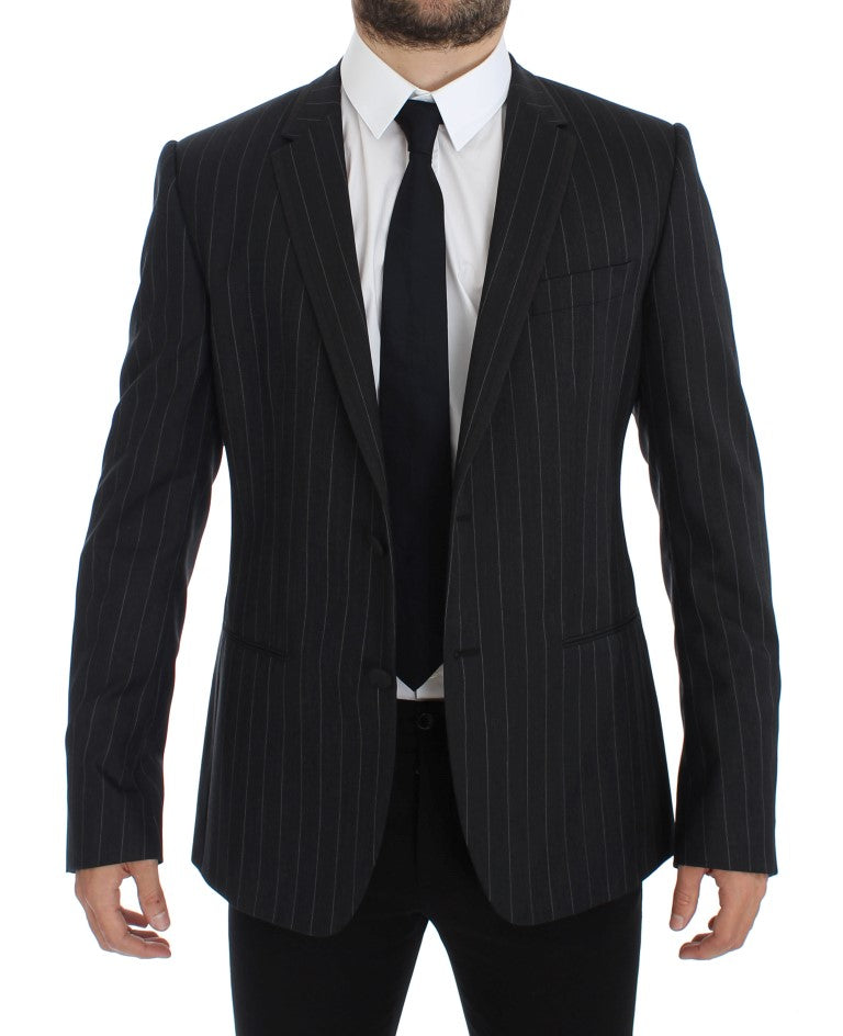 Grau gestreifter Slim-Fit-Wollblazer