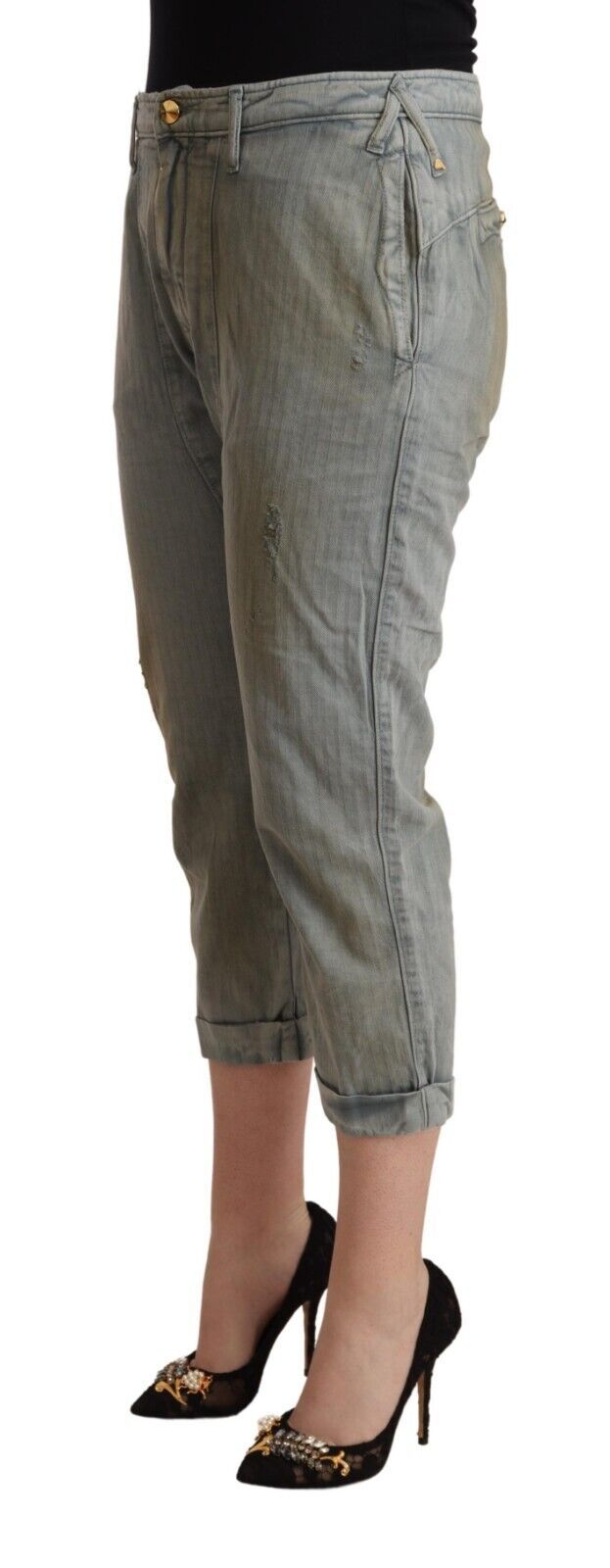 Pantaloni corti skinny a vita media in cotone 100% grigio