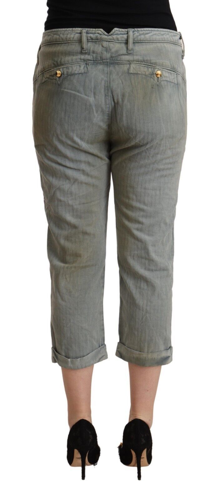 Pantaloni corti skinny a vita media in cotone 100% grigio