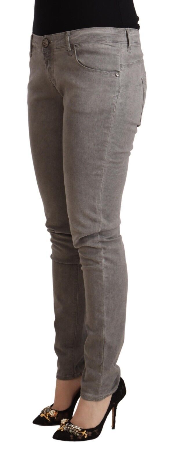 Jeans slim fit in denim di cotone lavato grigio chiaro