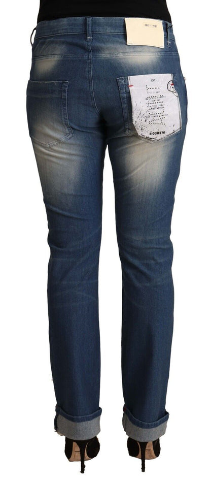 Jeans skinny blu lavati a vita media con orlo piegato