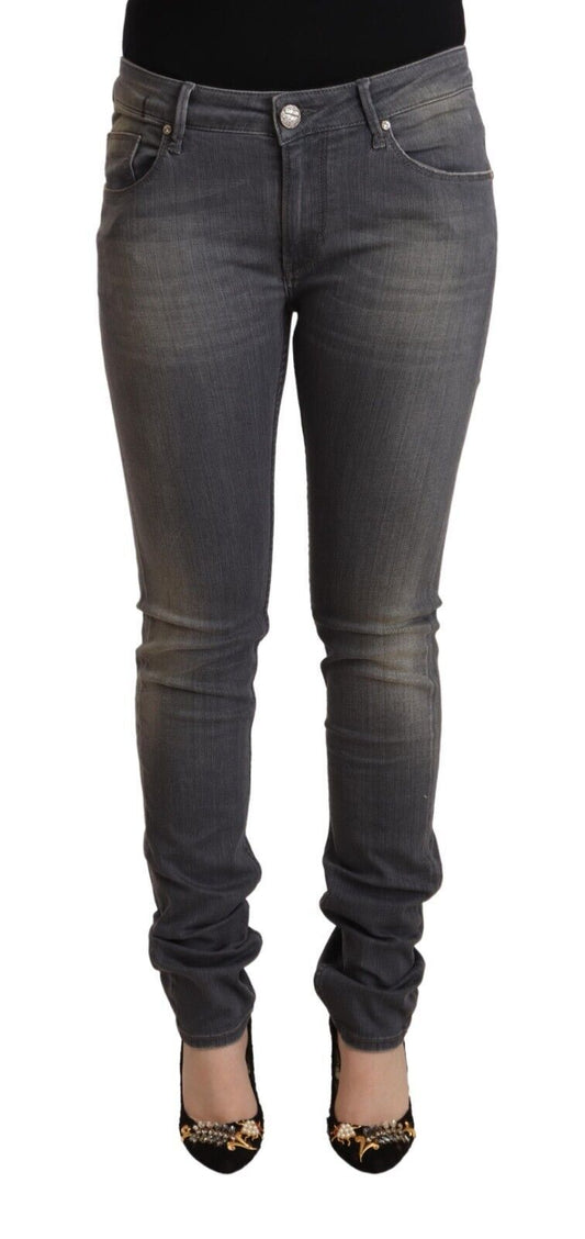 Jeans skinny in denim di cotone lavato grigio scuro