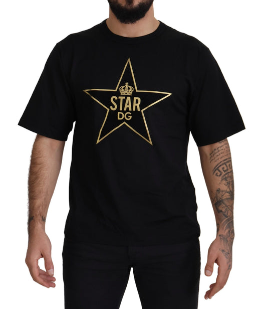 Schwarzgoldenes STAR Crown DG Baumwoll-Rundhals-T-Shirt