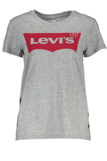 Chic Gray Printed Logo Cotton Tee for Women