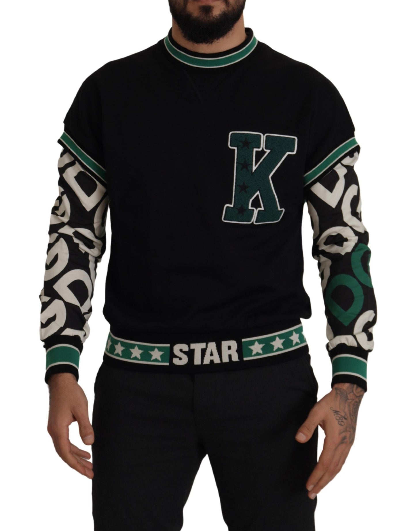 Maglione pullover girocollo KING Star in cotone verde nero