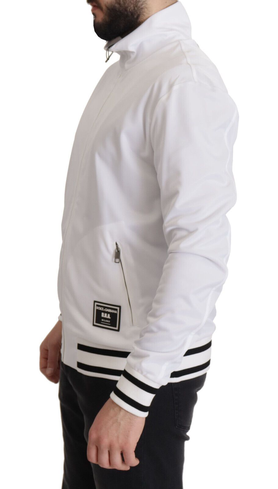 Maglione elasticizzato con cerniera DG DNA bianco