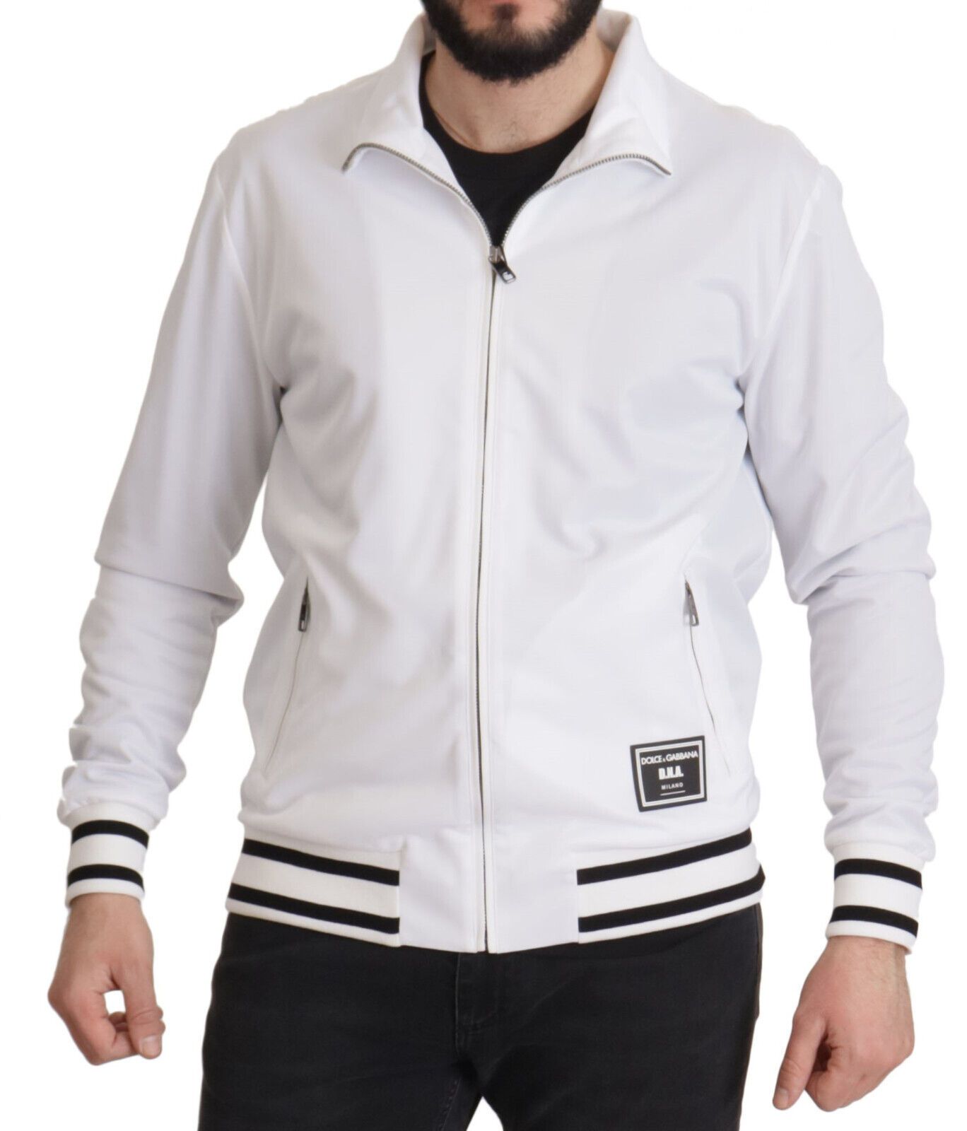 Maglione elasticizzato con cerniera DG DNA bianco