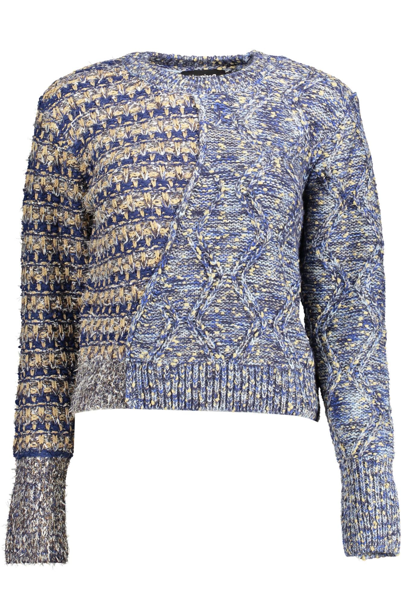 Eklektischer, blauer Pullover mit Kontrastdetails