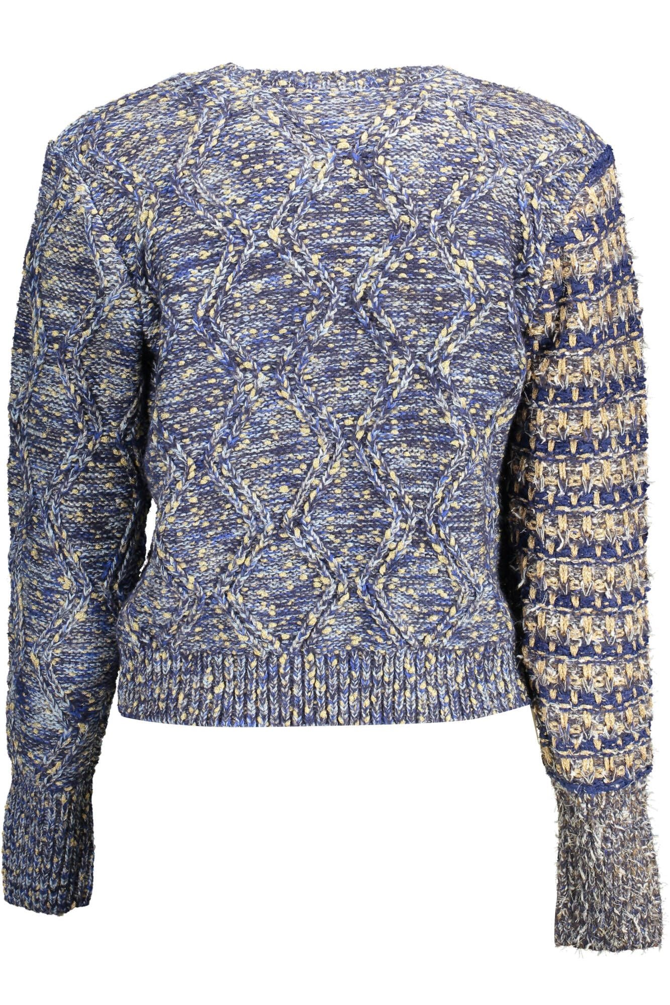 Eklektischer, blauer Pullover mit Kontrastdetails