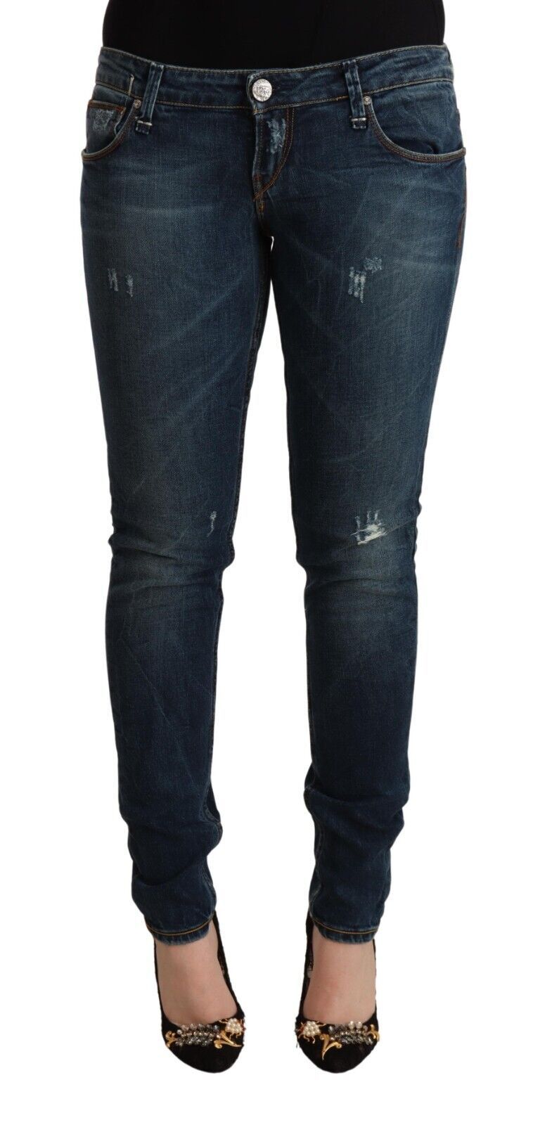 Jeans in denim slim fit a vita bassa lavati blu