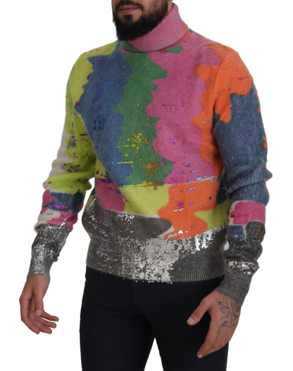 Maglione in mohair pullover a collo alto multicolor