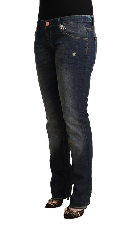 Jeans skinny in denim a vita bassa in cotone lavato blu