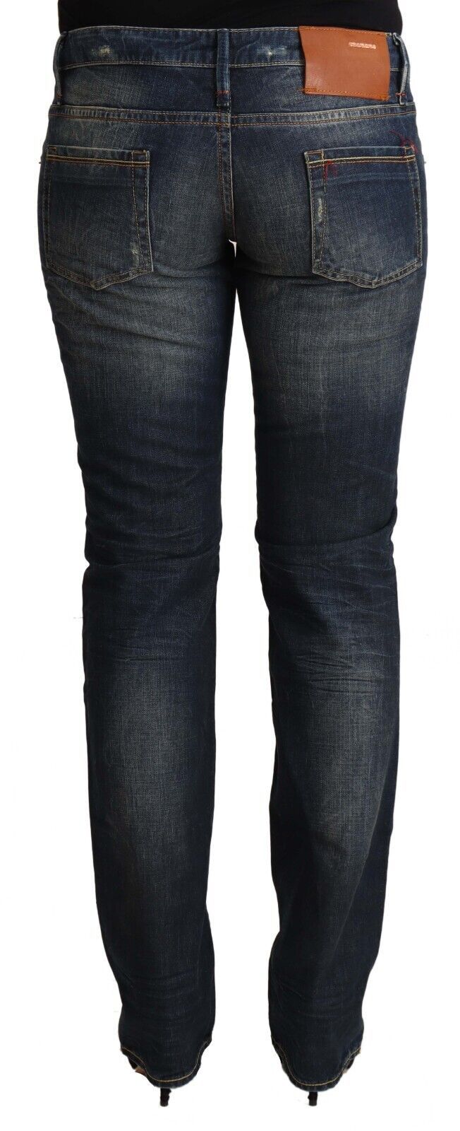 Jeans skinny in denim a vita bassa in cotone lavato blu