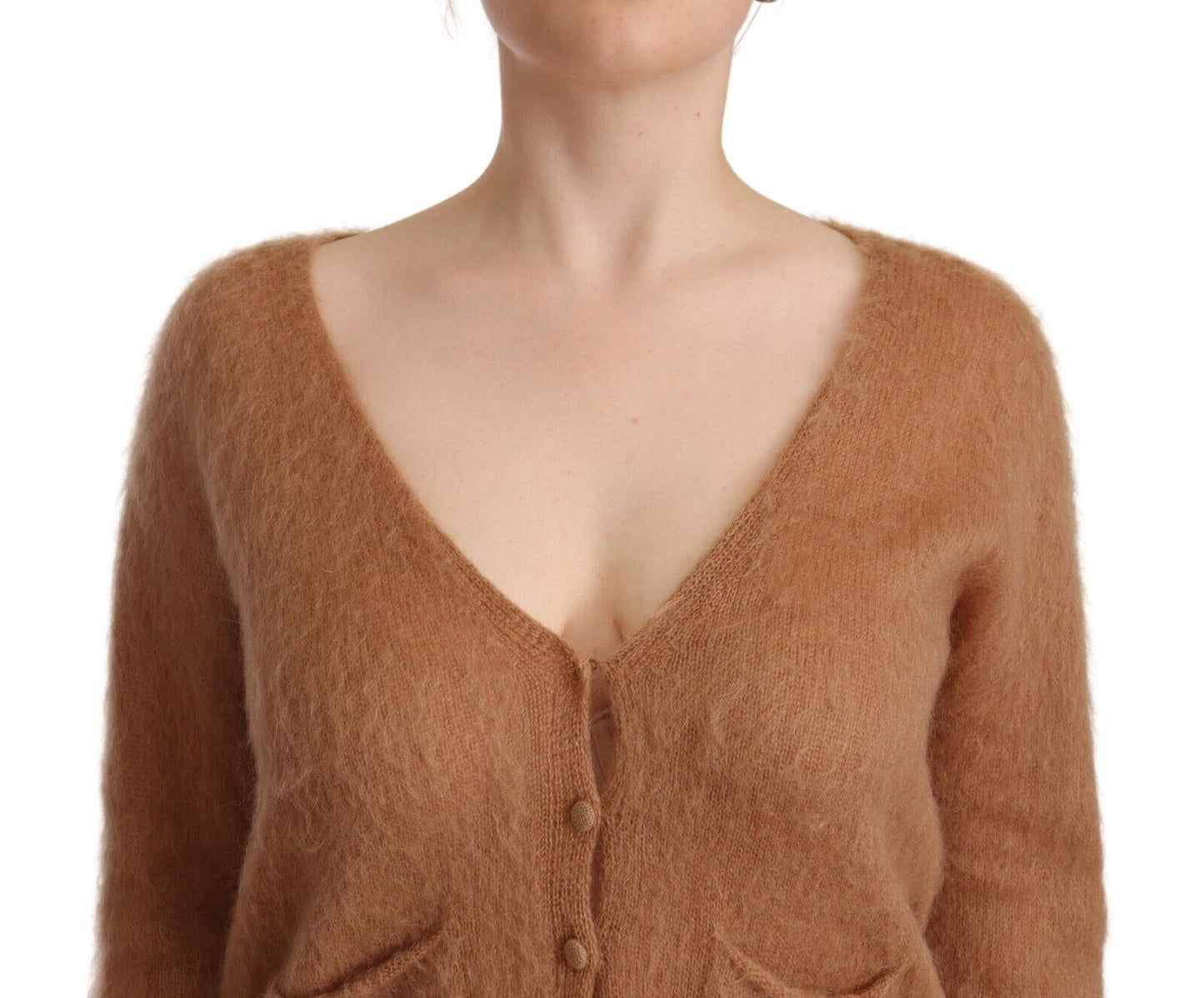 Brauner Cardigan mit V-Ausschnitt und langen Ärmeln