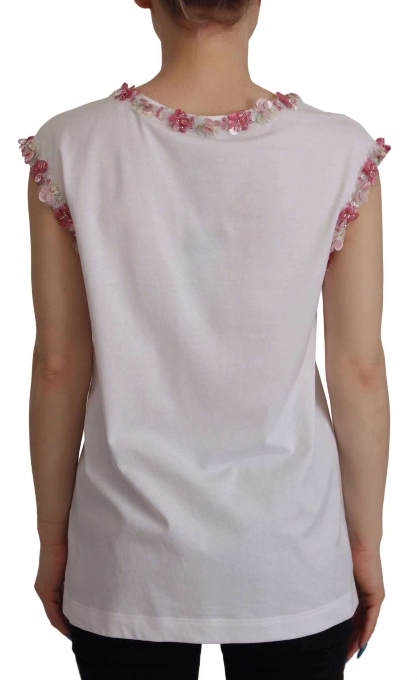 T-shirt con paillettes floreali DG Crown bianca