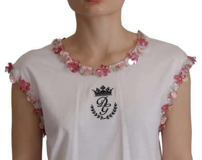 Weißes DG Crown Floral Pailletten-T-Shirt