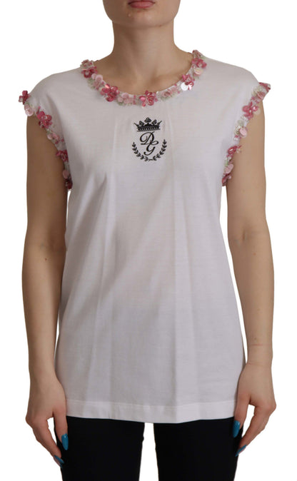 T-shirt con paillettes floreali DG Crown bianca