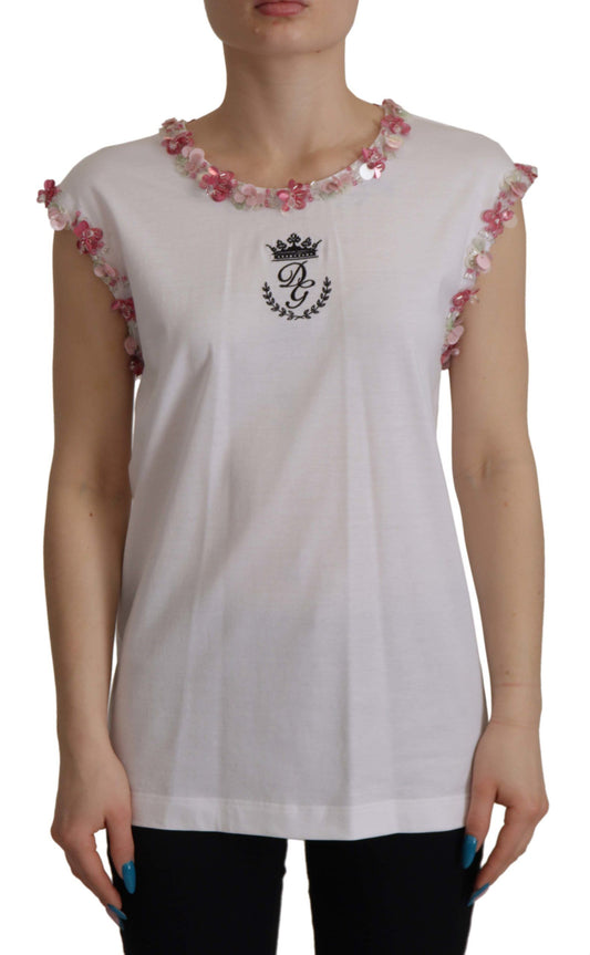 Weißes DG Crown Floral Pailletten-T-Shirt