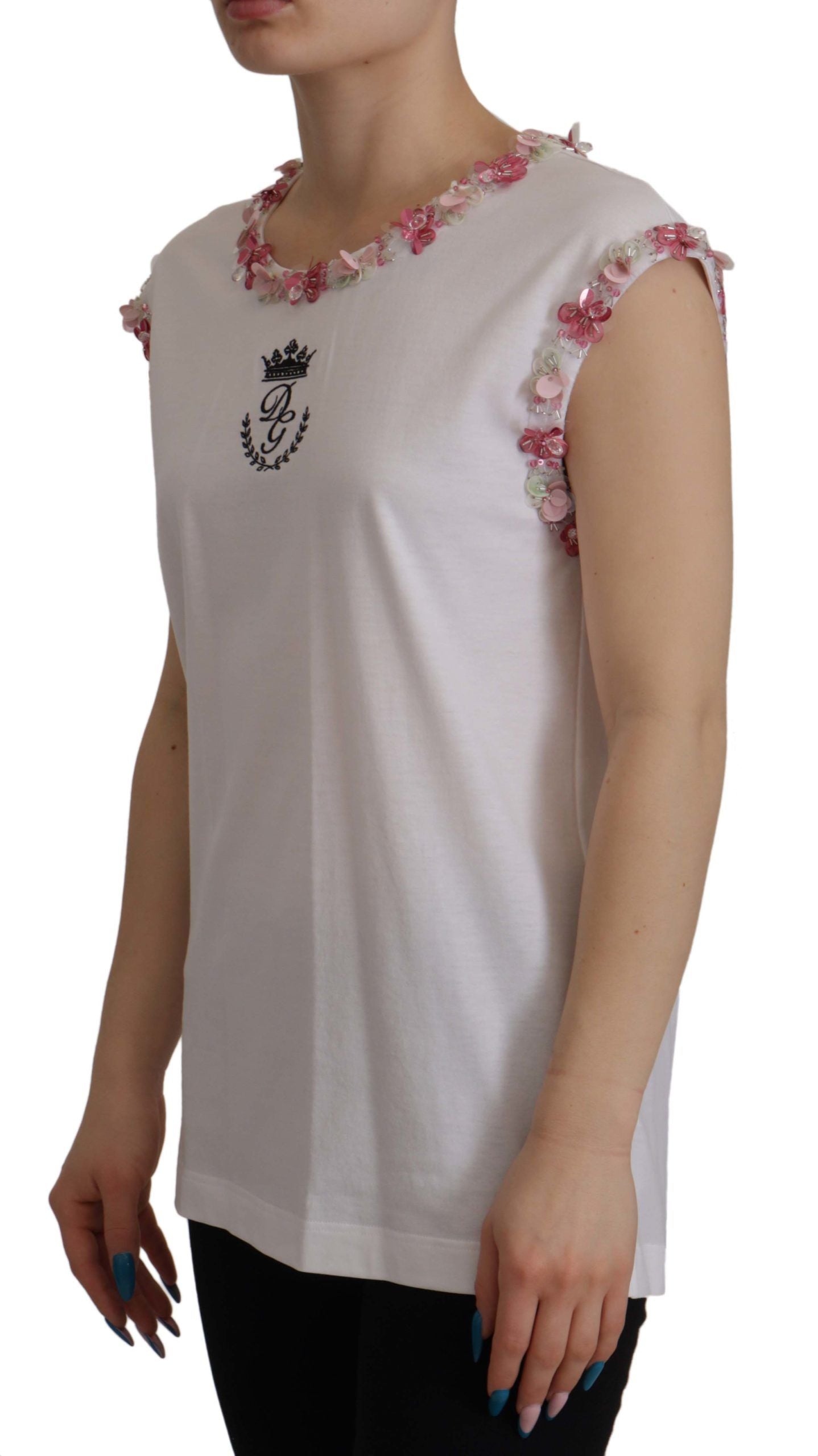 Weißes DG Crown Floral Pailletten-T-Shirt