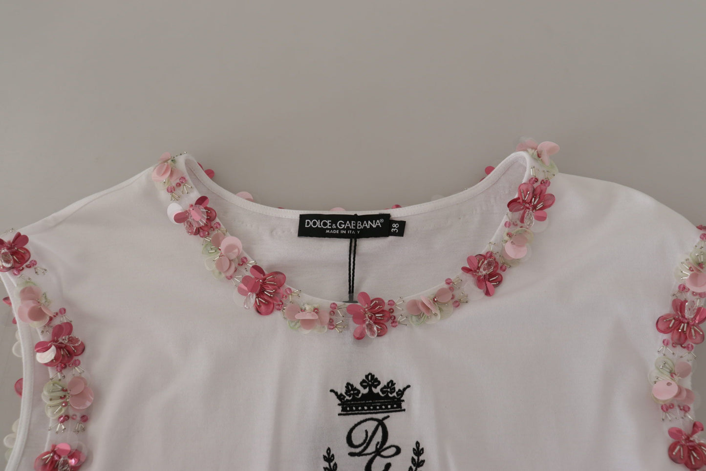 Weißes DG Crown Floral Pailletten-T-Shirt