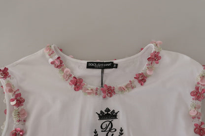 T-shirt con paillettes floreali DG Crown bianca