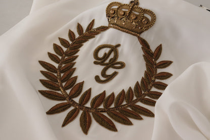 Weißes Seiden-Gold-DG-Crown-Kristall-Blusenoberteil