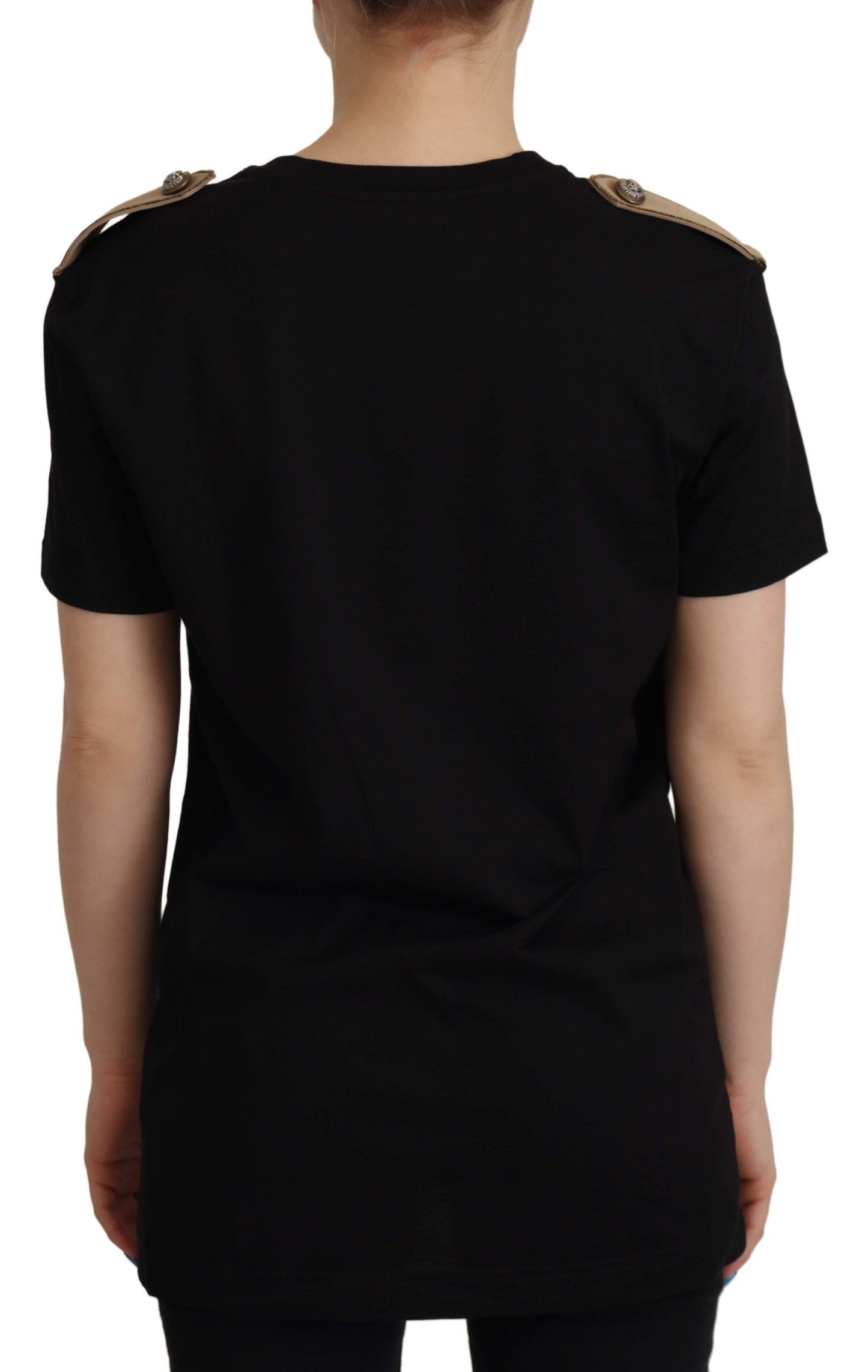 T-shirt girocollo in cotone con motivo logo nero