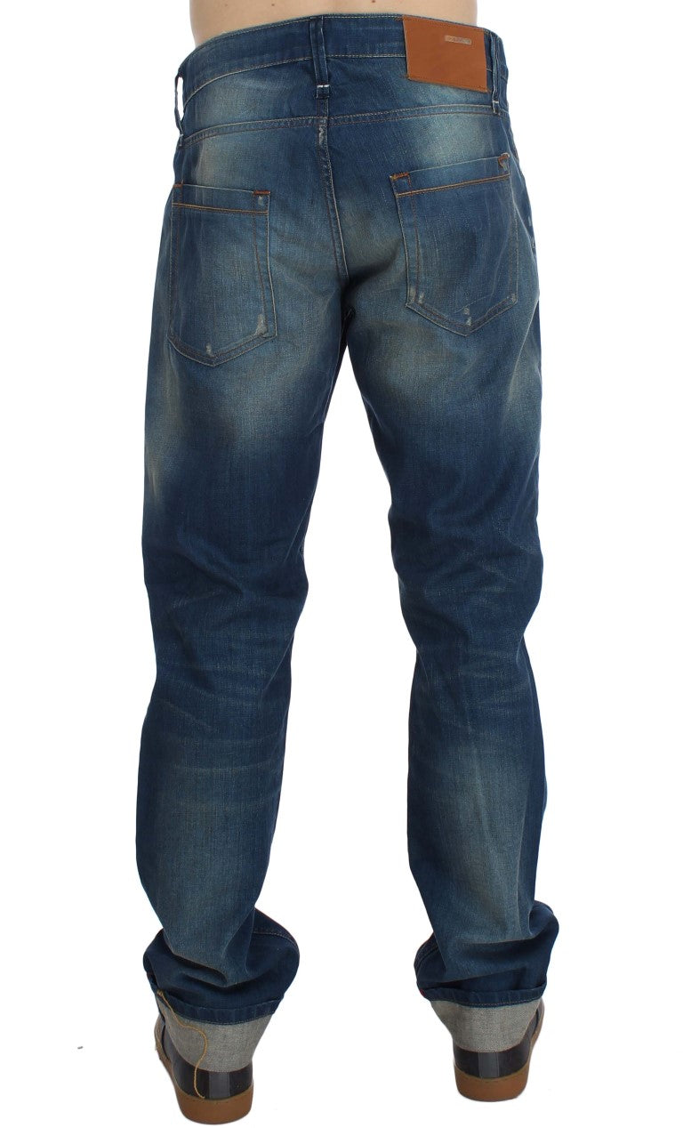 Jeans larghi in cotone stretch denim lavato blu