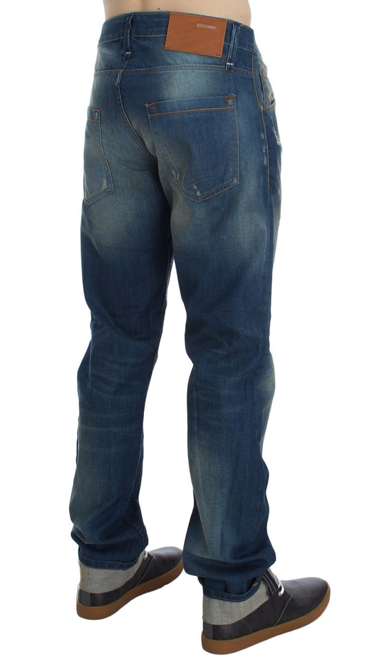 Blau gewaschene Baggy-Jeans aus Baumwoll-Stretch-Denim