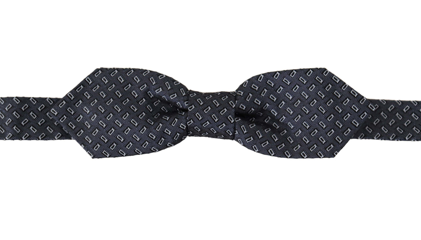 Cravatta Papillon al collo in seta 100% a pois blu grigio