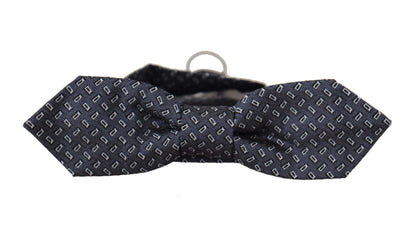 Cravatta Papillon al collo in seta 100% a pois blu grigio