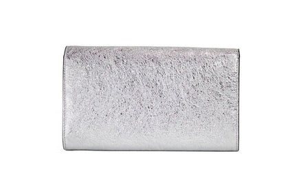 Kleine Umhängetasche mit Medusa-Clutch in Metallic-Silber aus Lammleder