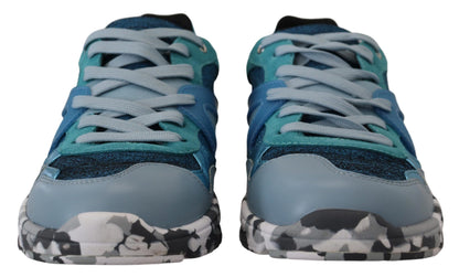 Sneakers basse sportive in pelle blu grigio